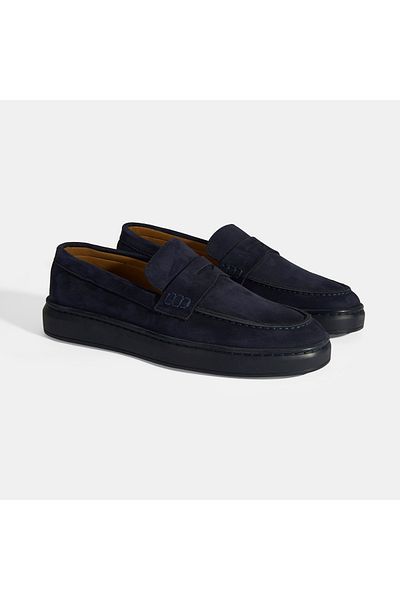 Desa Men's Navy Blue Slip-On Nubuck Leather Loafer