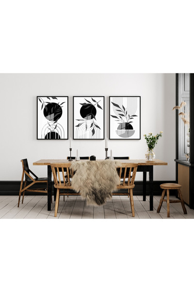 bestablo Crno-sivi boho set drvenih slika u ramu, Bestablo za uređenje doma
