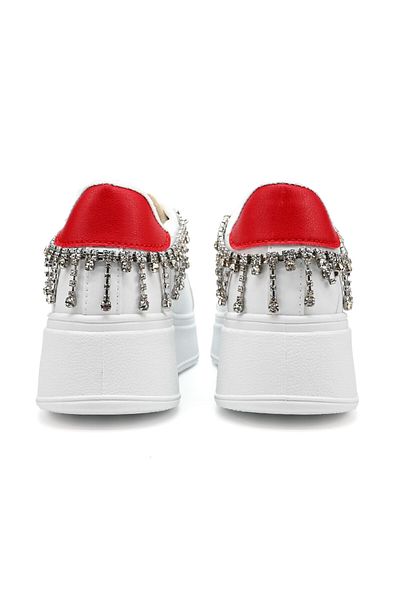 Tmall Women's Sports Shoes, Made of Eco-leather, With decorative chain, D1357, White with Red