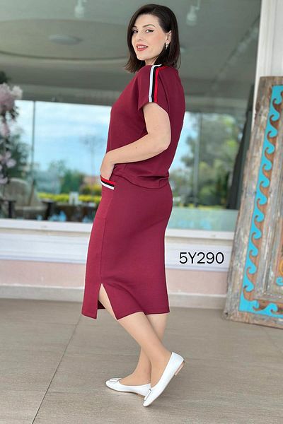 İnce Topuk Striped Modal Fabric Skirt Suit 5Y290