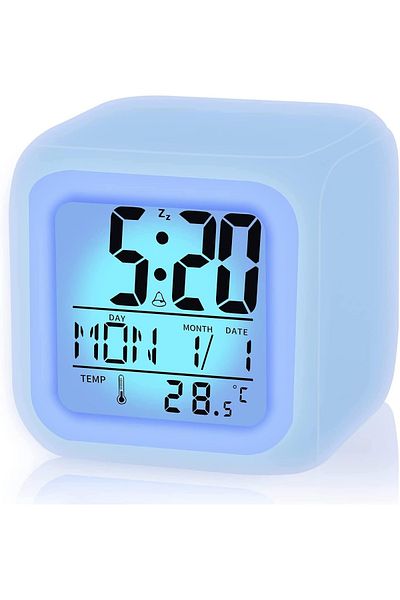 Generic Digital 7-Color Changing LED Alarm Clock with Glowing Light, Temperature Display & Date Function