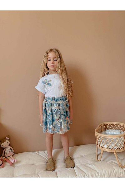 MİNİKO KİDS Girl's Short Sleeve Floral Patterned Holiday Skirt Suit