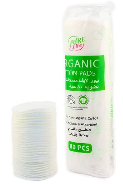 Pure Life Cosmetics PureLife Organic Cotton Pads 80pcs – Reusable, Soft, Eco-Friendly Makeup Remover Rounds
