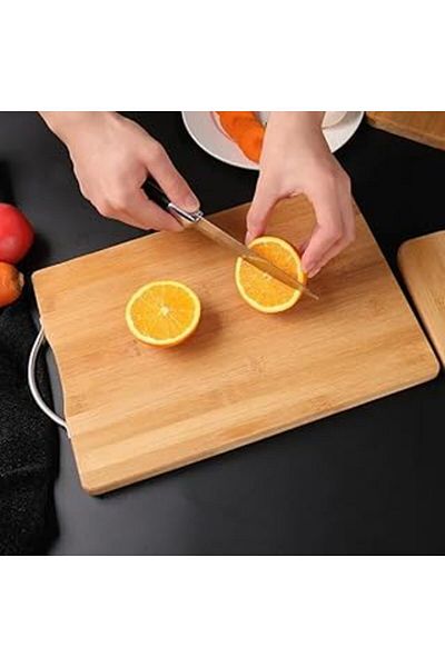 STOREMAX Decoox Metal Handle Bamboo Kee Board Atibakteriel Washable Chopping Board Rectangular 34X24 cm