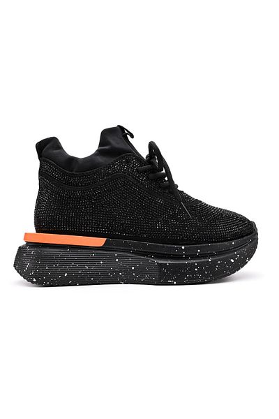 Tmall Pantofi sport pentru femei, confecționați din material textil cu pietre, D1365, negri cu portocaliu
