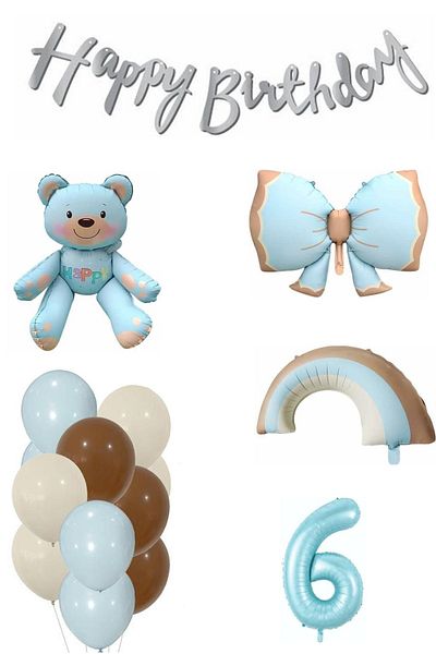 DÜVENCİ TİCARET Teddy Bear Rainbow Themed Baby Boy Concept Birthday Age Set