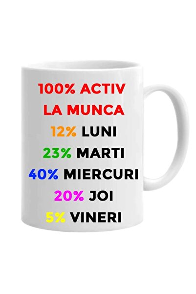 OEM Cană albă personalizată „100% activ la locul de muncă”, INOVATIX®. 330ml