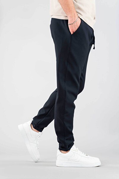 bombe Férfi sötétkék kényelmes Boyfriend húzózsinóros pamut kocogónadrág elasztikus derékkal