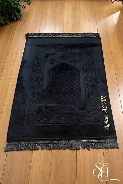 Safa Gift Kişiye Özel İsimli Lüx Kalın Kadife Peluş Kaymaz Taban Seccade, Çey...