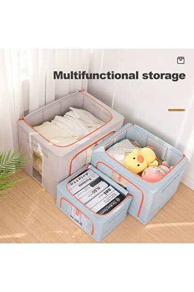 Flippy Storage Box 66 L, Cotton 50x40x33 cm, Metal Frame, Stable Plastic Base Support, Blue
