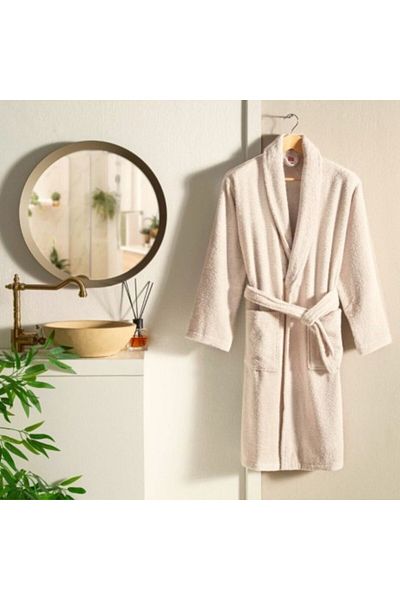 Taç Halat de baie cu guler șal din bumbac, mărimea L/XL, Tac Beige Camel