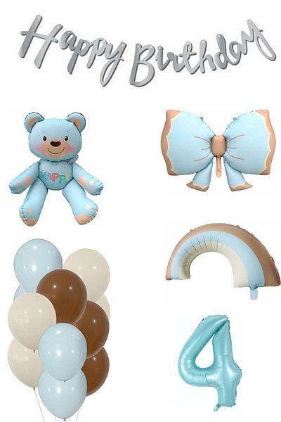 DÜVENCİ TİCARET Teddy Bear Rainbow Themed Baby Boy Concept Birthday Age Set