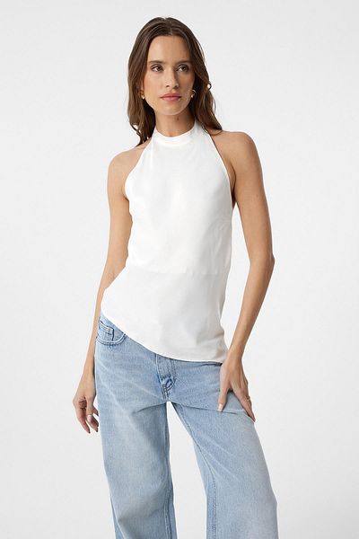 Antioch Ecru Asymmetrical Satin Backless Women's Ball