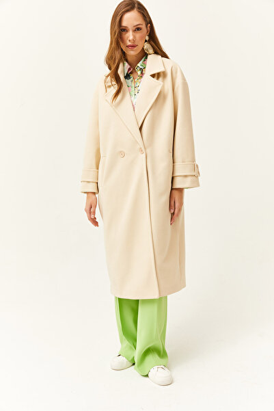 Olalook Dámsky oversize kašmírový dlhý kabát s vreckami s kamienkami