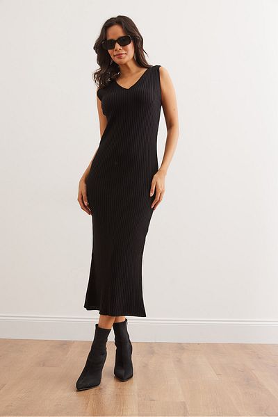 Olalook Black Leopard Print V-Neck Knitwear Sweater and Dress Set - Tkm- 19000337