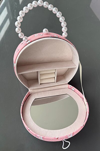 TAKIŞTIR Pink Color Unicorn Figured Pearl Detailed Bag Detailed Jewelry Box/Organizer