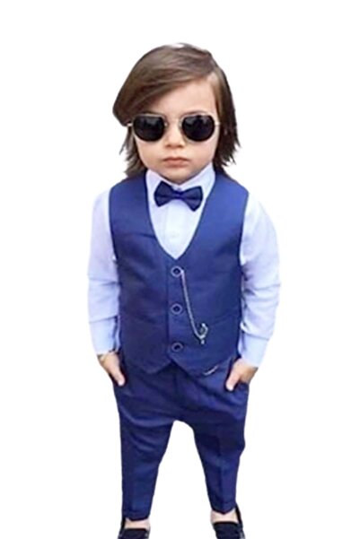 Mnk Boy's Suit with Vest MNK0272 INDİGO