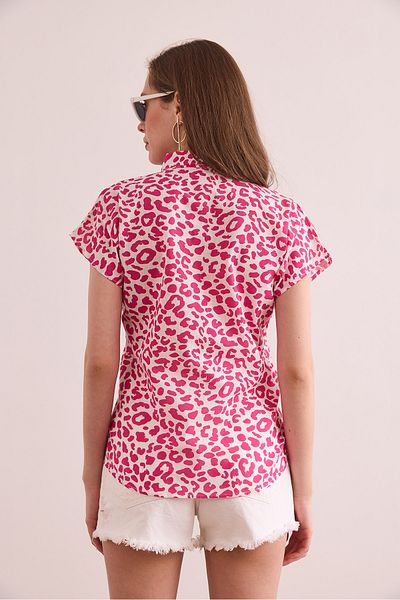 Olalook Γυναικείο Leopard Fuchsia Flared Linen Πουκάμισο GML- 19001317