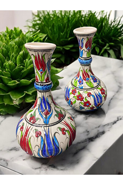 Loremp Hediyelik Dekoratif El Boyaması Lale Desenli Seramik Vazo Osmanlı Tarz...