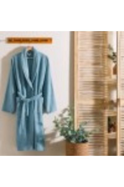 Taç Halat de baie cu guler șal din bumbac, mărimea L/XL, Tac Mavi Blue