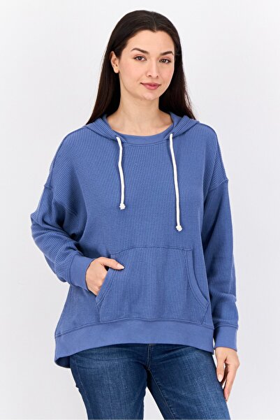 aerie Women Textured Long Sleeve Hoodies, Slate Blue