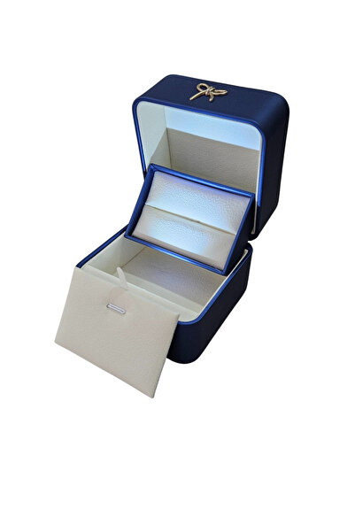 ÖZER KUTU Işıklı Premium Deri Yüzük & Alyans Ve Kolye Kutusu (Mavi)