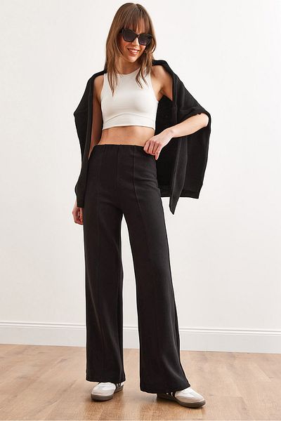 Olalook Black Thessaloniki Palazzo Pants - Elastic Waist, Stitched Front Pnt- 19000309
