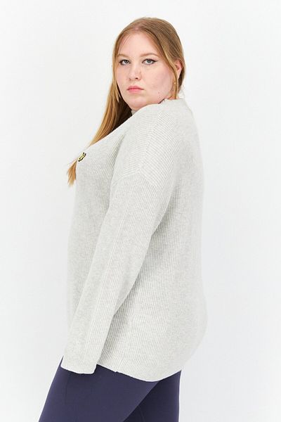 Lyle & Scott Women Mock Neck Crochet Sweaters, Light Grey