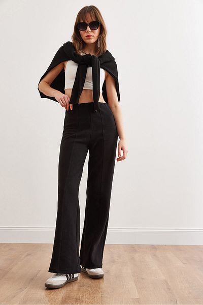Olalook Black Thessaloniki Palazzo Pants - Elastic Waist, Stitched Front Pnt- 19000309