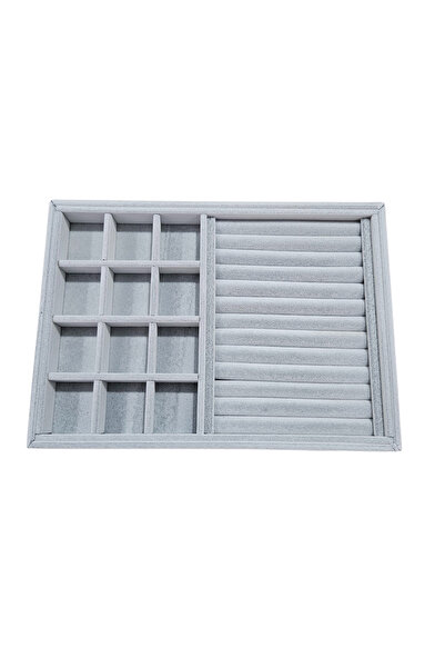 ÖZER KUTU 12 Compartments and Roll Pendant Earrings Ring Serving Tray Suede (Grey)