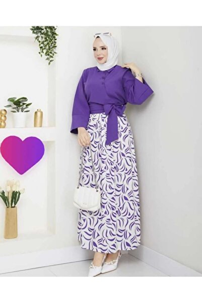 SHİROSA φούστα πουκάμισο με λεπτομέρεια φιόγκου διπλό σετ