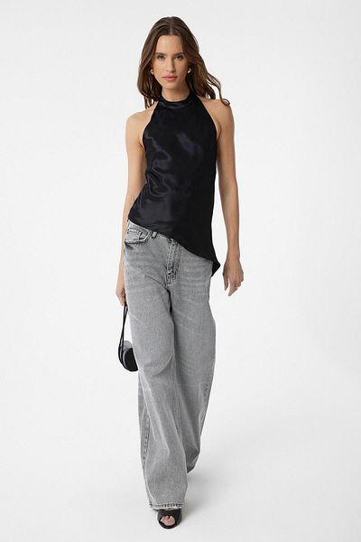 Antioch Black Asymmetrical Satin Backless Women's Ball