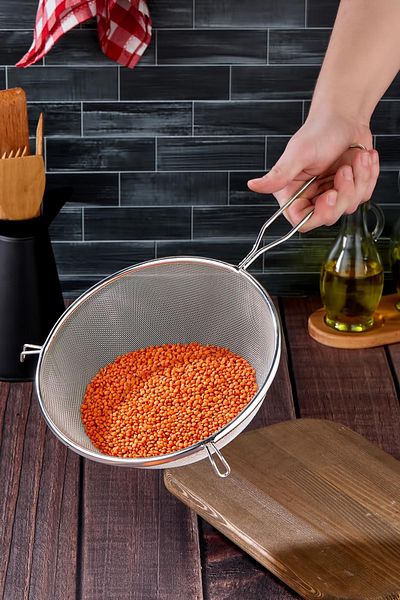 AC BOX 22 cm Luxury Medium Size Steel Wire Strainer & Colander Attached to the Pot