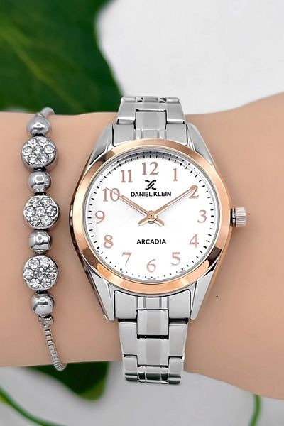 Daniel Klein Steel Cord Women Wrist Watch 3 Atm Water Resistant Silver-Rose Zmdk1188