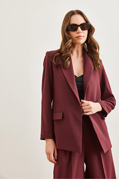 Olalook Dámská vínová bunda s podšívkou na jeden knoflík a klopou do kapsy Premium Ckt- 19000395