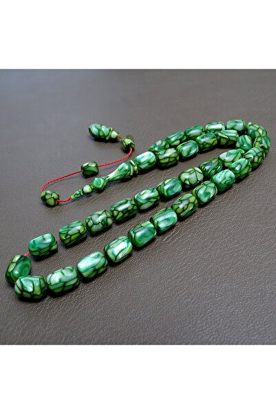 Tesbih Ruyasi Fransız Galalit Tesbih Yeni Trend Yeşil Damarlı Tasarım 8x11mm