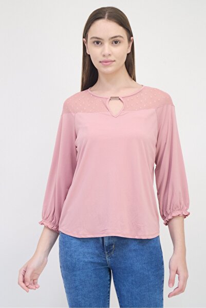 Adrienne Vittadini بلوزة نسائية سادة بأكمام 3/4 وفتحة رقبة على شكل فتحة رئيسي...