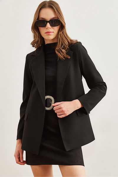 Olalook Women's Black Single Button Lined Pocket Flap Premium Blazer Jacket Ckt- 19000395
