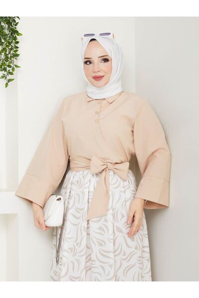 SHİROSA φούστα πουκάμισο με λεπτομέρεια φιόγκου διπλό σετ