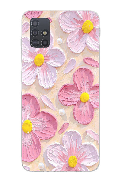 moonset Samsung Galaxy A71 Uyumlu Pastel Çiçek Tasarımlı Baskılı Şeffaf Telefon Kılıfı