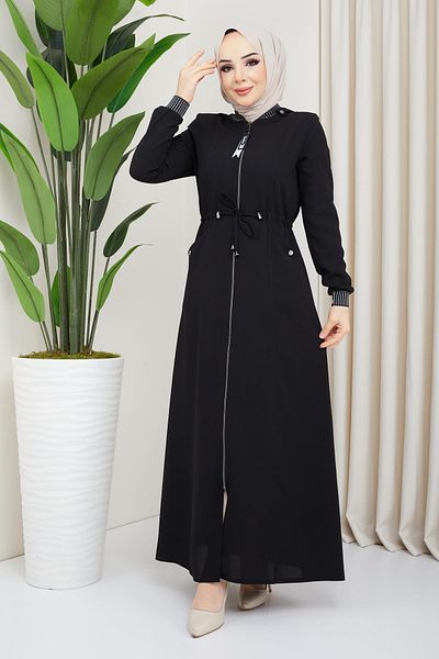hafsamina Hooded Ribbed Black Abaya