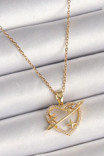 Clariss 316L Steel Gold Color Chain Zircon Stone Heart Model Star Detail Women's Necklace