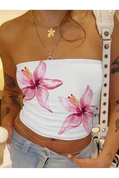npLStore Women's Hawaiian Double Flower Printed New Season Breathable Cotton Crop Bustier