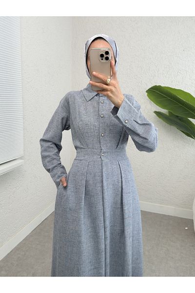 Modamorfo Rochie de in cu jumătate de nasturi cu talie elastică - Ice Blue
