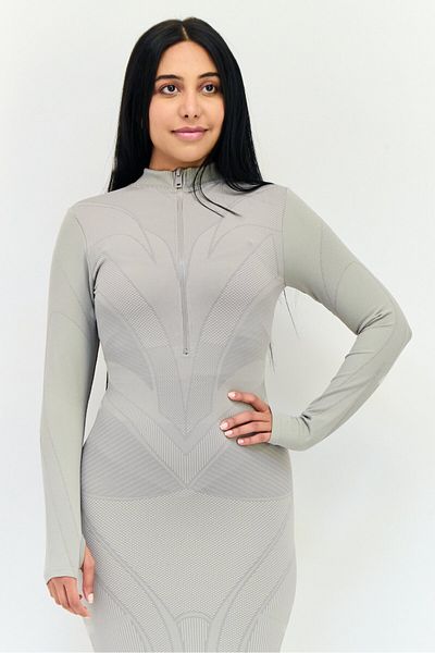 The Giving Movement Women Textured Contrast Seamless Maxi Dress, Grey