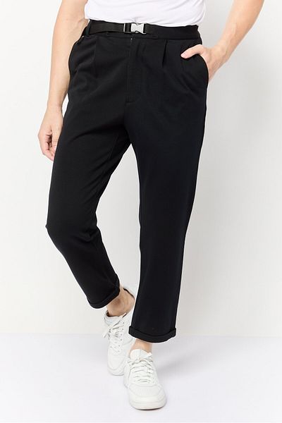 Selected Homme Men Tapered Fit Solid Cropped Pants, Black