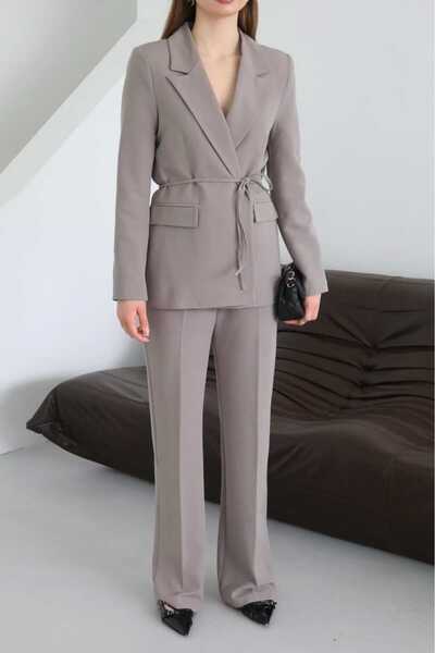 MYGİYİMİSTANBUL Belden Bağlamalı Blazer Ceket Pantolon Takım