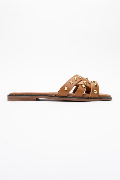 Ataköy Ayakkabı Women's Leather Staple Detail Slippers