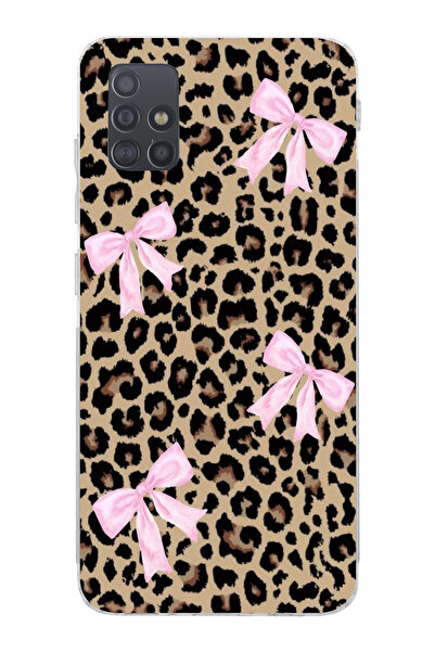 moonset Samsung Galaxy A51 Uyumlu Leopar ve Fiyonk Tasarımlı Baskılı Şeffaf T...