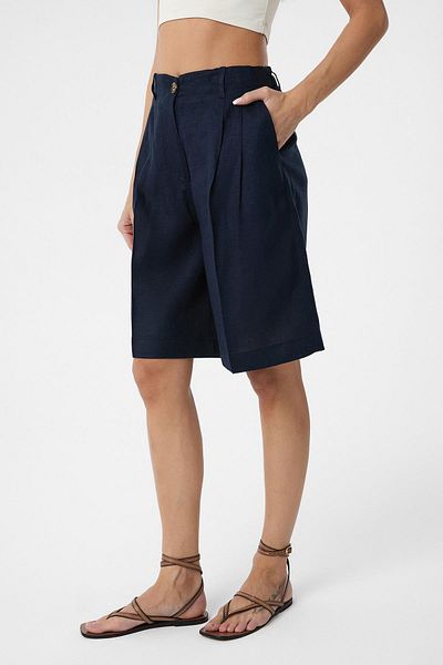 Antioch Navy Blue Linen Blended Women's Bermuda
